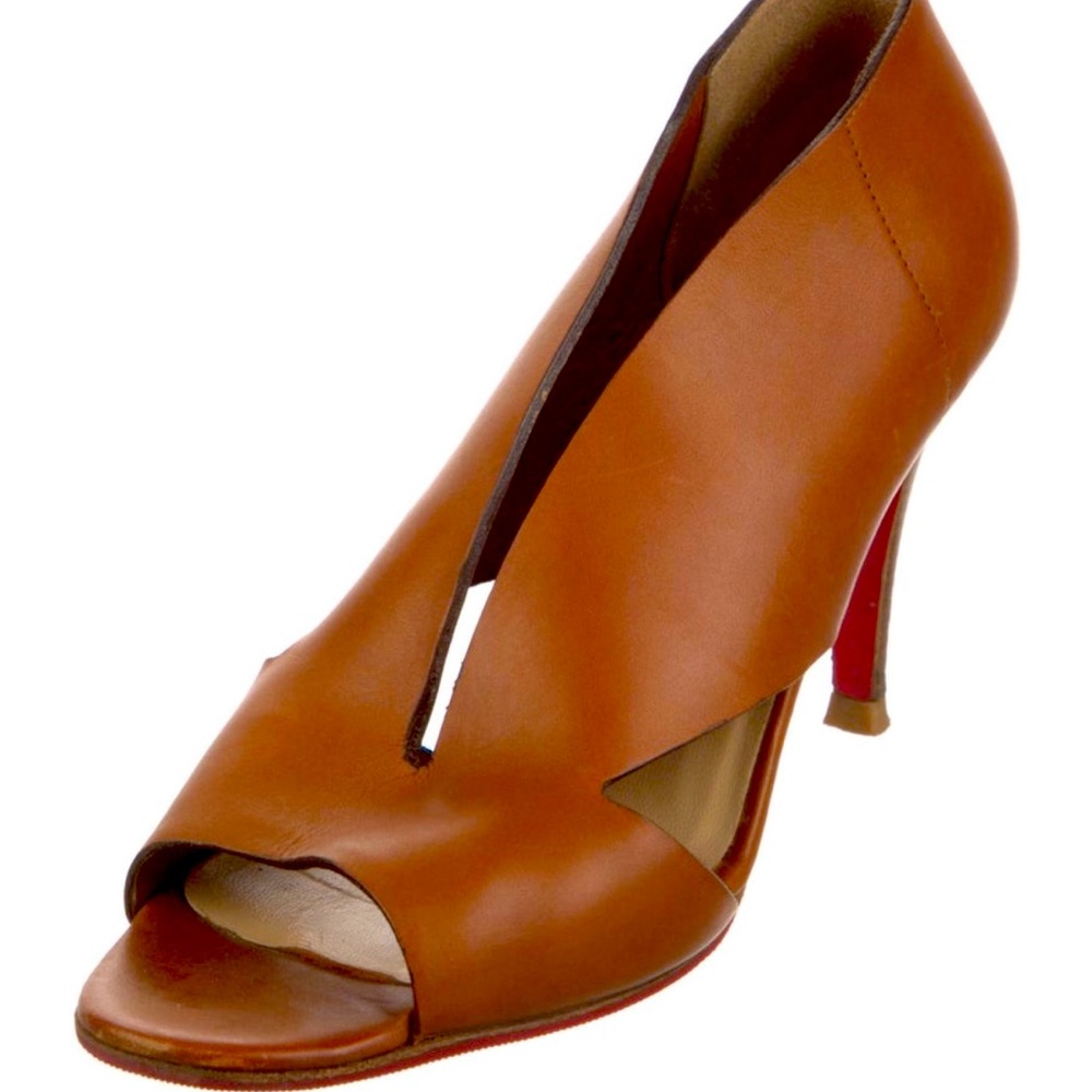 Christian Louboutin Brown Leather Sandals 7 37 3.75” Heel EUC